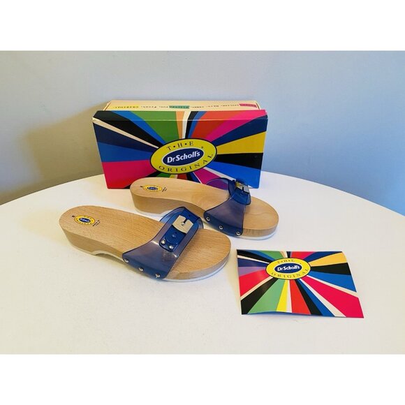 Dr. Scholl's Shoes - Dr Scholls Women Size 8 M Wood Exercise Clog Sandal Blue Vinyl Slide Shoe New